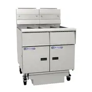 Pitco Gas Fryer Split Tank, Solid State Control, Filter Drawer On Casters, Flush Hose, Double Fryer Bank On Casters SSH55T-FD/FF