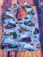 Handmade Adult Special Needs bib quilted TRAINS CLOCKS WATCHES