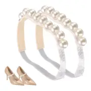 2 Pcs Beads Elastic Shoe Straps Detachable Heels Ankle Straps, White