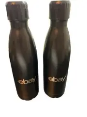 Set Of 2 Black Stainless Steel eBay Water Bottles With Screw-On Lids