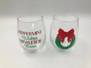 Glass 16oz Peppermint Wishes Mistletoe Kisses Stemless Wine Set of 2 AA01B08027