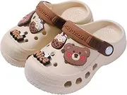 [Vunavueya] Unisex Children's Clogs Boys Mules Girls EVA Bathing Shoes Garden Slippers Beach Summer Sandals Shoes Khaki Bear 26 EU_170