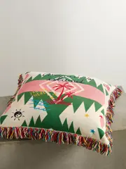 [ALANUI] ALANUI - Summer Vibes Icon Fringed Wool-blend Jacquard Cushion - Green - One size One size Green