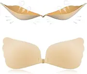 [DAFYNCH] Adhesive Bra Strapless Invisible Bra Push Up Reusable Sticky Bra for Women's Backless Dresses (Beige Or Black)