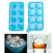 Blue Round Ice Balls Maker Tray 8 Sphere Molds Cube Whiskey Cocktails Party