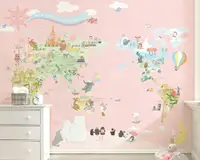 在飛比找樂天市場購物網優惠-韓國原裝高擬真水貼壁紙-世界地圖兒童Q版-粉漾(5-6歲)