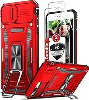 LeYi for iPhone 8 Plus Phone Case: iPhone 6 Plus/ 7 Plus/ 8 Plus Case with Slide Camera Cover + 2 Pack Screen Protector, Military Grade 360 Full Body with Kickstand Case for iPhone 6s Plus, Red