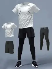 Men Compression Workout Set 3PCS Dry Quick Long Sleeve T-shirt Legging Shorts AU
