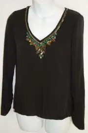 New Elie Tahari MANDIE Silk Strech Bittersweet Beaded Blouse XS $298 NWT