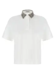 [Brunello Cucinelli] Brunello Cucinelli-Sequin Shirt Polo Bianco-Donna XS White