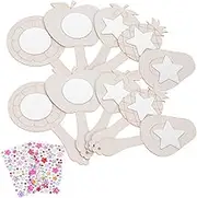 10 Sets Wooden Handheld Mirror Craft for Party Cosmetics Handmade Handheld Painting Kits Wooden Mirror Small Hand Mirror Glass