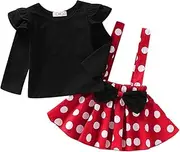 [Aoty] Baby Girls Skirts Set Ruffle Cloth +Polka Dot Overall Dress Bow Polka Dot Skirt Set (Black and Red, 12-18 Months)