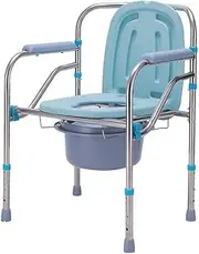Foldable Commode/Shower Chair Stainless Steel Bedside Commode Chair,Portable Folding Shower Chair with Removable Toilet Bowl,Non-Slip,Height Adjustable,330 Lbs Toilet Alternative Chair (Color : B)
