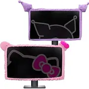 Kakurookie 27'' - 34'' Computer Monitor Protective Cover with Cat Ear Design, Cute Pink Monitor Dust Cover with Furry Design, Elastic Dustproof, Suitable for PC, Tablet, TV…