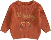 [Ayalinggo] Thanksgiving Baby Girl Boy Outfit Newborn Toddler Little Turkey Oversized Knit Sweater Chunky Pullover Sweaters