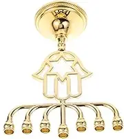 Yardenfun Unique Israel Menorah Gold-Plated Metal Candlestick Decorative Table Holder for Hanukkah