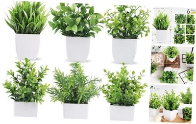 6 Pack Small Fake Plants Artificial Plants in Pots for Home Bthroom Green
