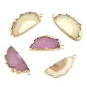 Lot 5 Pcs Natural Multi Half Solar Quartz 18k Gold Plated DIY Connectors Supply