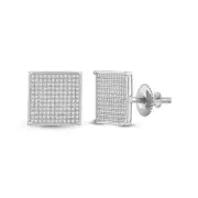 10kt White Gold Womens Round Pave-set Diamond Square Cluster Earrings 7/8 C