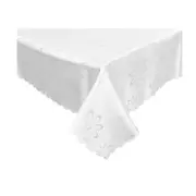 Jacquard Table Cloth Flowers White 135 x 180cm Rectangle