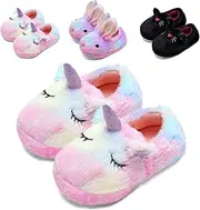 [WateLves] Slippers Kids Slipper Winter Plush Warm Slipper Socks with Non-Slip Sole for Indoor Children Cute House Shoes, Unicorn Multicolor, 7/7.5 UK Child