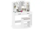 Giantex Dressing Table Set Makeup Vanity Desk w/Charging Station & Lighted Mirror White