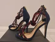 Tony bianco + bec & bridge Alexis navy blue and red suede heels size 8.5 bnwb