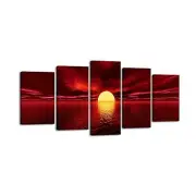 Wieco Art Red Sun Canvas Prints Wall Art Ocean Sea Beach Pictures Paintings