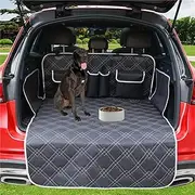 Dog Car Seat Cover Cargo Liner for Dogs Waterproof Scratch Proof Non-Slip Pet Boot Liner Cover Pet Car Boot Cover Protector with 2 Storage Bag for Cars Trucks Sedan SUV Travel Camping（White line）