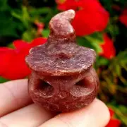 Strawberry Quartz pumpkin with wizards hat - natural crystal healing gemstone