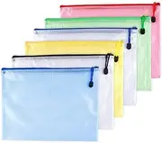 OAIMYY A4-Plastic Zipper Pen File Document Folders Pockets Bags, 6-Piece,Multicolor