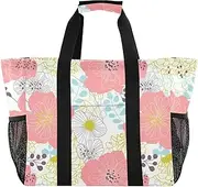 [sanluoli] Large Tote Bag Collapsable Beach Bag With Compartments Canvas Car Tote, Spring Colorful Flowers, 1 size