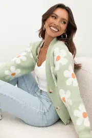 [PUP51] Daisy Cardigan - Green S/M Floral