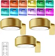 Topveden Picture Lights for Wall, Topveden No Drill Picture Lights, Remote Control and Tap Control, Adjustable Brightness&Timer, 3/12 Color Temperatures for Home Decor (Gold-3Pcs-12 Color)