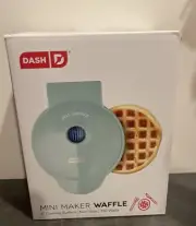 DASH Mini Waffle Maker Non-Stick 4" Cooking Surface DMW001 Aqua 350W, NEW