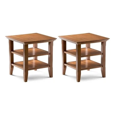 Acadian 19"Solid Wood Transitional Narrow Side Table in Golden Brown (Set of 2)
