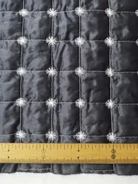 在飛比找Yahoo!奇摩拍賣優惠-服裝布料 鐵灰格子刺繡車棉布 格子刺繡鋪棉布 布寬150cm