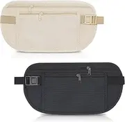 [HUSOUE] 2 Pcs Money Belts for Travel Hidden, Adjustable Elastic Anti-Theft Money Belt Waterproof Stealth Wallet Secure Travel Money Pouch for Women Men Running Dog Walking, Beige, One Size, Sports
