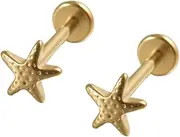 [Niaspi] 16G Starfish Cartilage Tragus Small Earring for Women Men Titanium Simple Statement Star Flat Back Stud Earrings Internally Threaded Hypoallergenic Nose Helix Conch Labret Piercing Jewelry