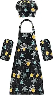 AIXIWAWA Kids Apron Chef Hat Set, Child Kitchen Bib Aprons Adjustable for Cooking Baking Painting (Beautiful Fish)
