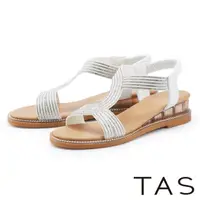 在飛比找momo購物網優惠-【TAS】波希米亞水鑽真皮楔型涼鞋(白色)