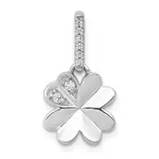 14k White Gold 1/15ct. Real Diamond Four Leaf Clover Pendant