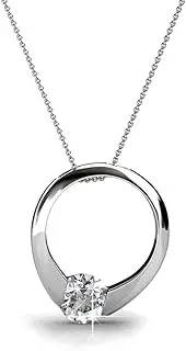 [Cate & Chloe] Dahlia 18k White Gold Plated Pendant Necklace with Crystals, Silver Round Cut Solitaire Diamond Ring Necklace for Women, Anniversary Necklace - Hypoallergenic