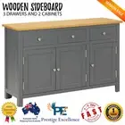 Solid Oak Wood Sideboard With 3 Drawers Cupboard Cabinet Organizer Furniture NEW