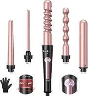 Curl Curling Iron Set 5 in 1 Curling Iron Set Instant Heating Curling Iron with 5 Interchangeable Tourmaline Ceramic Cylinders (0.35 to 1.25)
