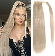 26 Inch Blonde Ponytail Extension Long Straight Fake Hair Extensions Tinsel Ponytail Natural Soft Clip in Hair Pieces for Women (Blonde, One size)