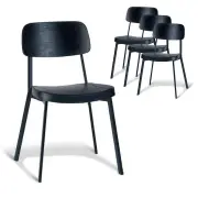 Set of 4 - Enfys Industrial Dining Chair - Black Frame - Black Back - Black Cushion Seat