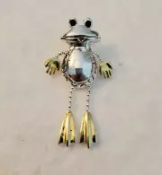 Froggy Frog Pendant Silvertone Goldtone 1.5" X 1" Marked Best No Chain