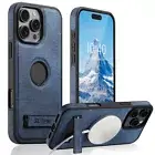 For iPhone 13 15 16 Pro Max Leather Slim Case w/ Invisible Kickstand Shockproof