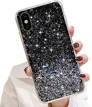 LCHULLE Girls Case for iPhone SE 2020 iPhone 7 iPhone 8 Glitter Case Shiny Sparkle Bling Bling Case for Girls Women Clear Soft TPU Bumper Silicone Protective Case Cover for iPhone 7/8/SE2020, Black